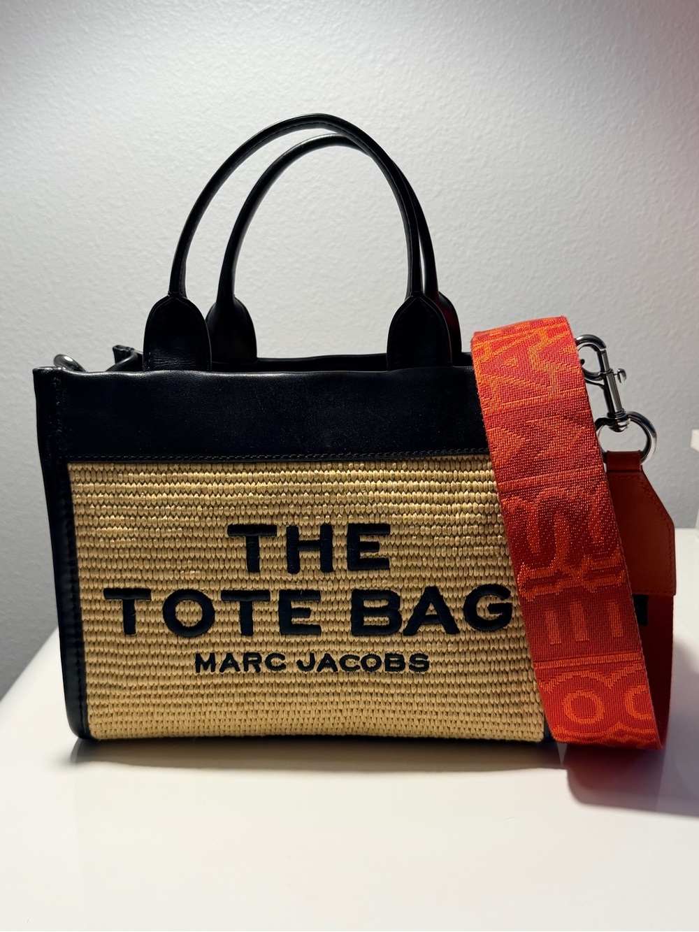 Marc Jacobs Two-Tone Straw Tote with Black Leather Trim